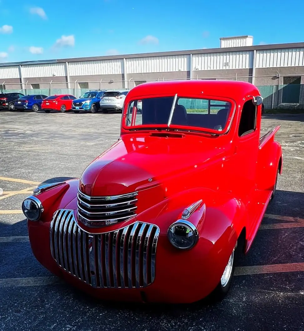 Restored red 1946 Chevrolet pickup truck