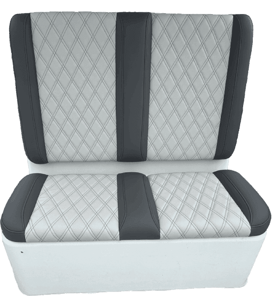 Custom diamond-stitched boat seat in grey marine vinyl