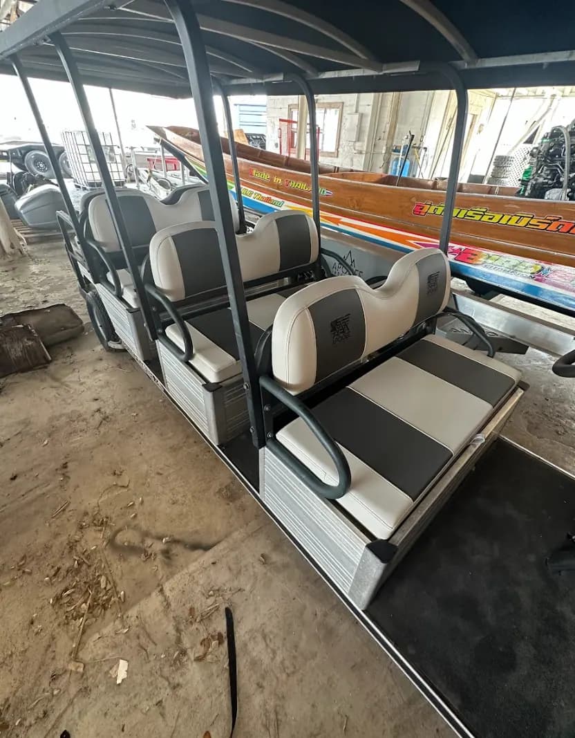 8-seater golf cart in the Apogee Upholstery shop