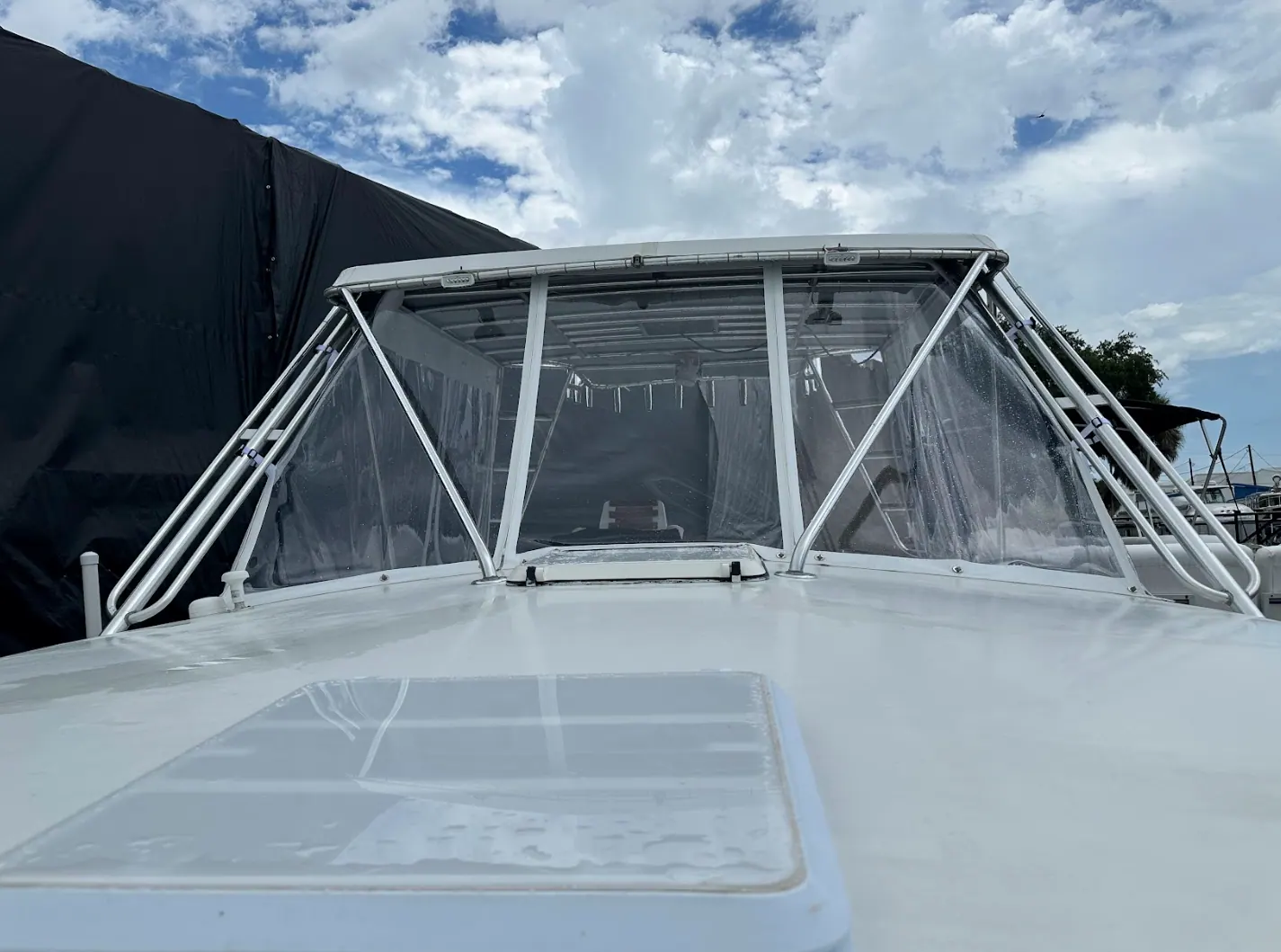 New clear vinyl windshield panels installed on the Lady Cindy in Venice, FL