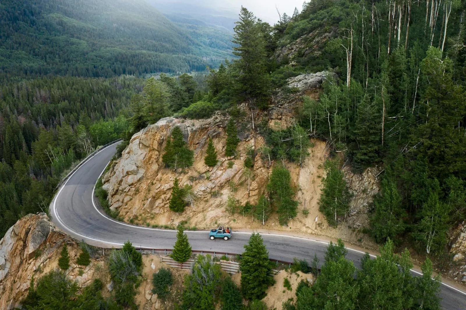 Aerial view of a winding mountain road