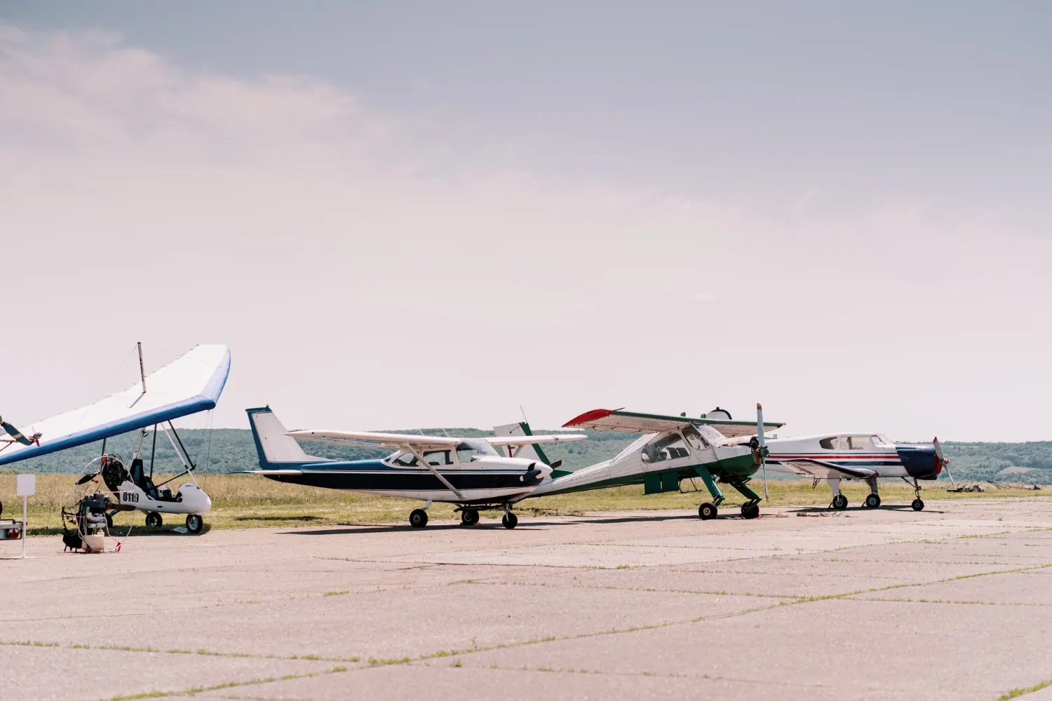 Small airplanes parked at a Florida airfield