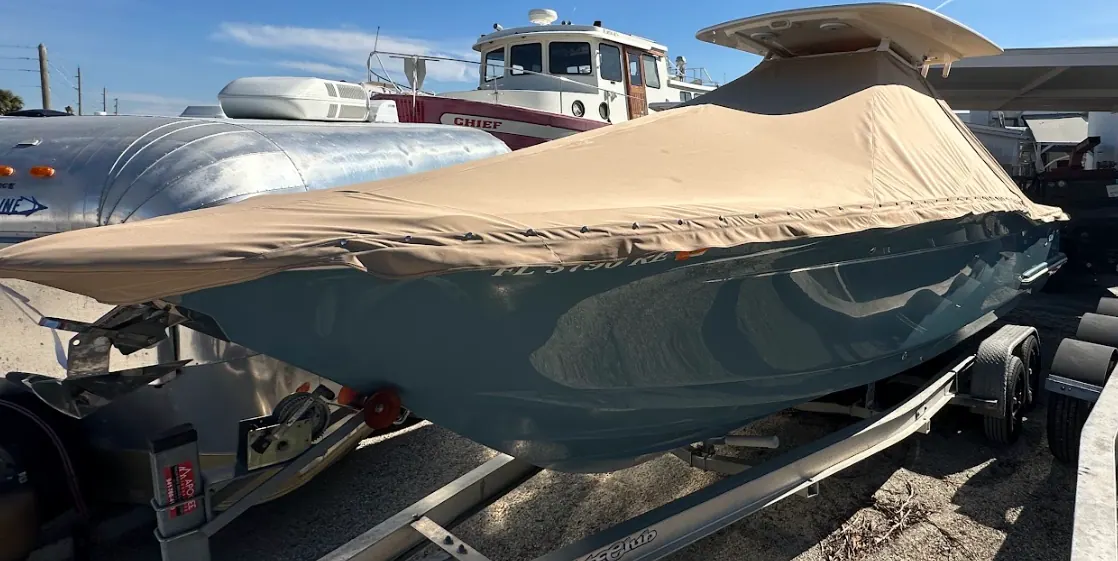 T-top boat cover on a trailered center console