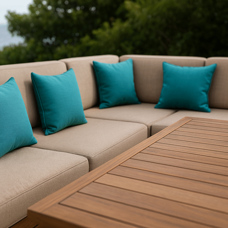 Utdoor Seating Cushions With Custom Foam And Marine-Grade Fabric On A Tiled Patio, Restored To Like-New Condition